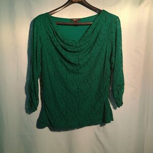 Style & Co Green Lace Cowl Neck Blouse 3/4 Sleeve Women’s Top Size XL